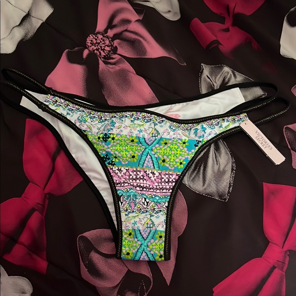 Victoria's Secret Multicolor Bikini Scrunch Bottom with Black Trim